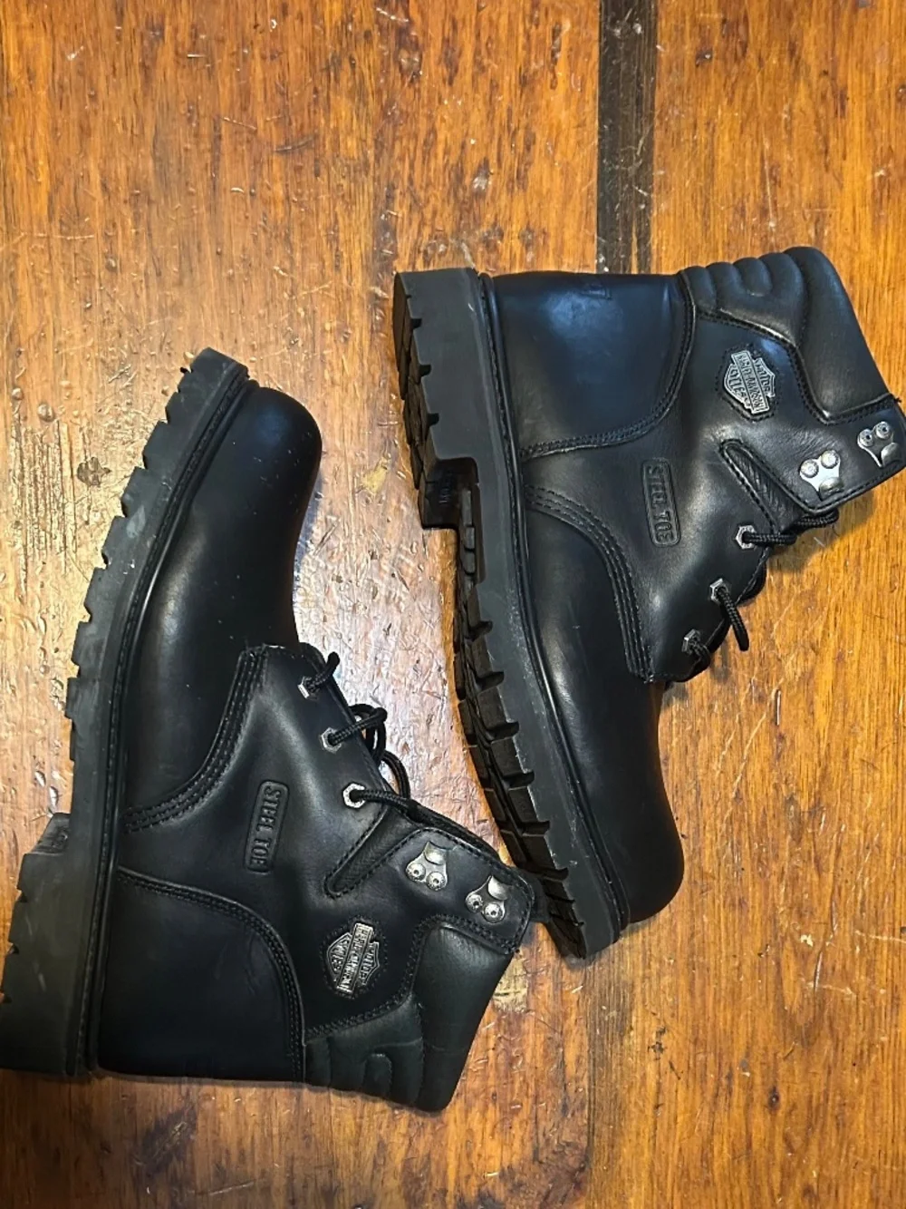 Black Harley Davidson Motor Cycle Lace Up Steel Toe Boots